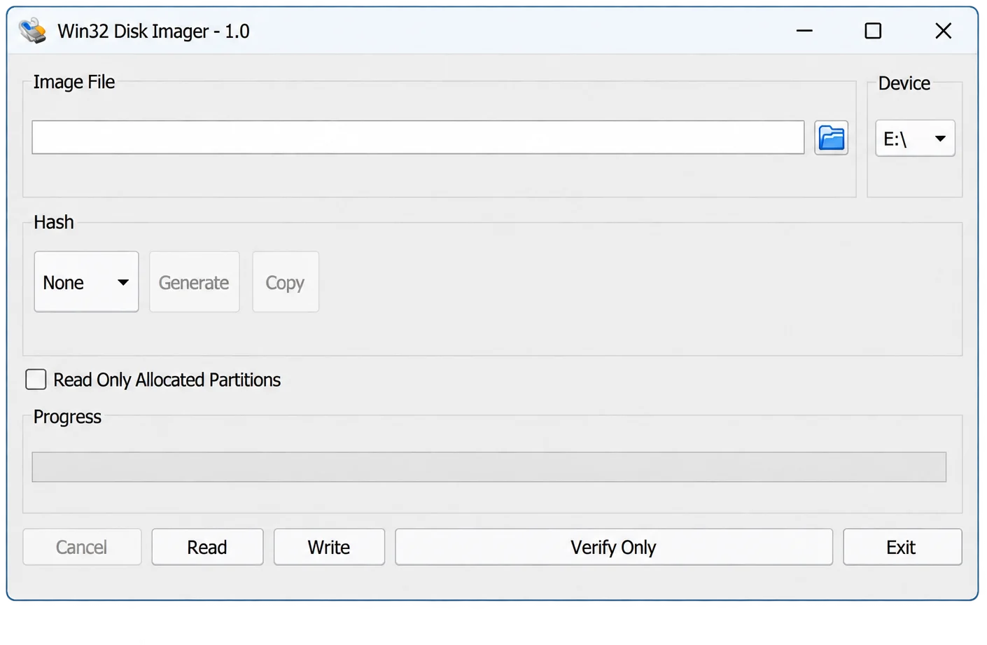 Win32 Disk Imager software interface